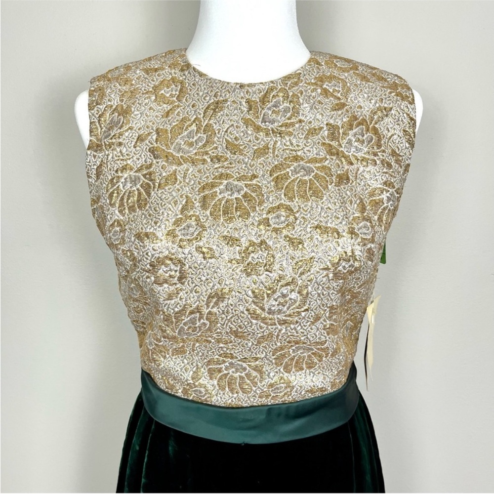 Vintage 50s Deadstock Gold and Emerald Velvet Party Dress